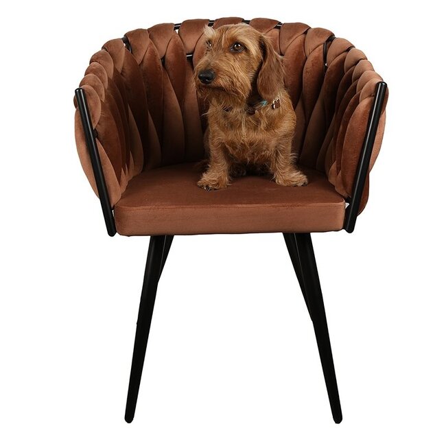 Homerebels Collection Eetkamerstoel Koper ‘Wave Chair’ – Gevlochten rugleuning – Velvet eetkamerstoel