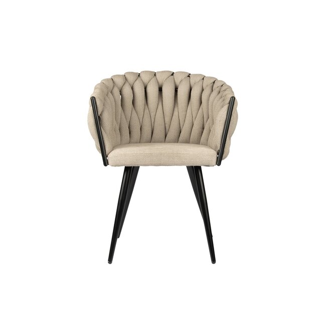 Homerebels Collection Eetkamerstoel Beige ‘Wave Chair’ – Gevlochten rugleuning – Stof – 60x54x78,5 cm