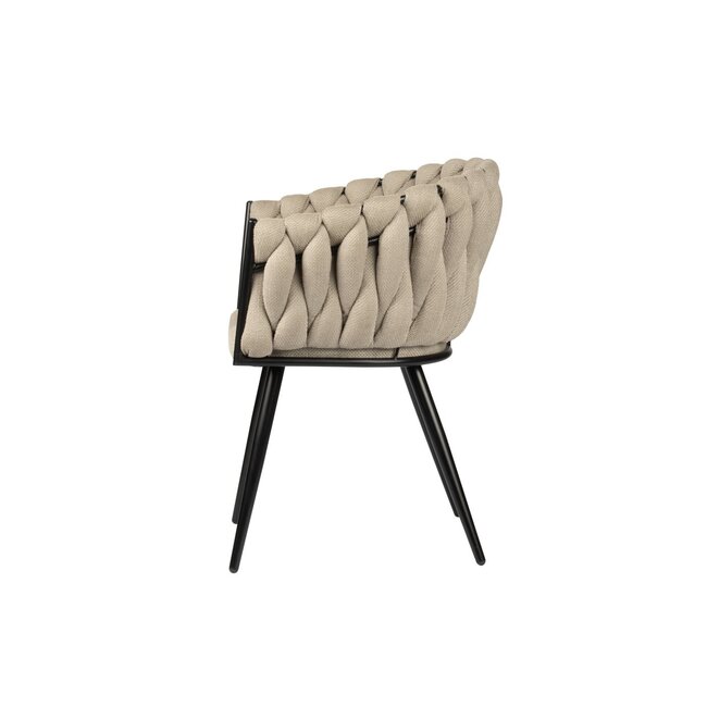 Homerebels Collection Eetkamerstoel Beige ‘Wave Chair’ – Gevlochten rugleuning – Stof – 60x54x78,5 cm