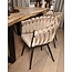Homerebels Collection Gevlochten eetkamerstoel Sand White – beige velvet eetkamerstoel met armleuning en gevlochten rugleuning - Wave chair