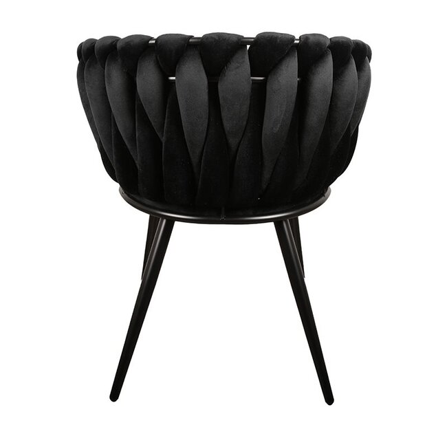 Homerebels Collection Zwarte eetkamerstoel Wave Chair – Velvet eetkamerstoel met gevlochten armleuning en rugleuning