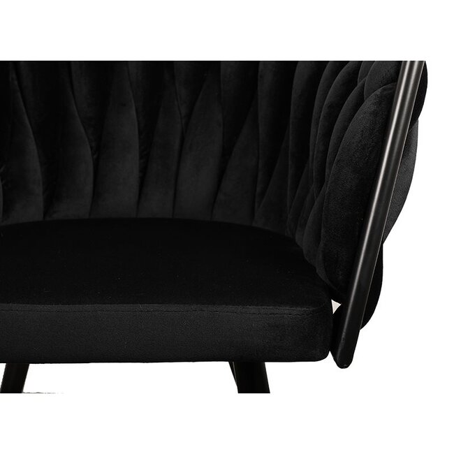 Homerebels Collection Zwarte eetkamerstoel Wave Chair – Velvet eetkamerstoel met gevlochten armleuning en rugleuning