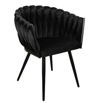 Eetkamerstoel Zwart ‘Wave Chair’ – Gevlochten rugleuning – Velvet