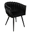 Homerebels Collection Zwarte eetkamerstoel Wave Chair – Velvet eetkamerstoel met gevlochten armleuning en rugleuning