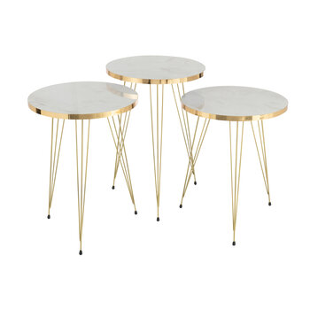 J-Line Set Of 3 Sidetables Mdf/Metal White/Gold