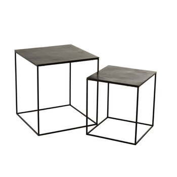 J-Line Set 2 Side Tables Square Oxidize Aluminium/Iron Antique Black