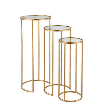 J-Line Set Of 3 Side Tables Leo Mirror Iron Gold