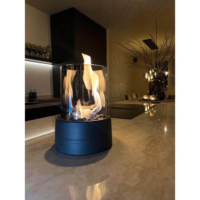 Homerebels Collection Bio-ethanol tafelhaard - Zwart met smoked glas - Homerebels - Ø 20 x H 27 cm