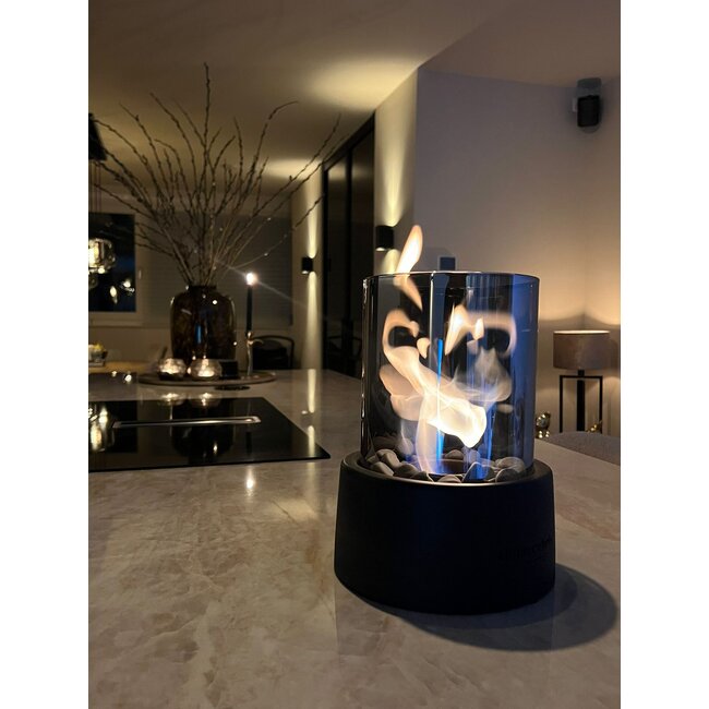 Homerebels Collection Bio-ethanol tafelhaard - Zwart met smoked glas - Homerebels - Ø 20 x H 27 cm