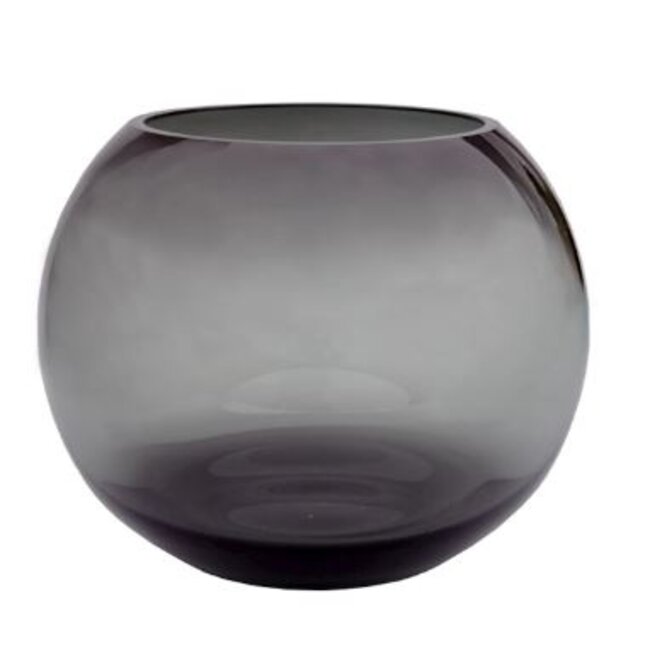 Ronde glazen vaas van grijs rookglas - Vase the World