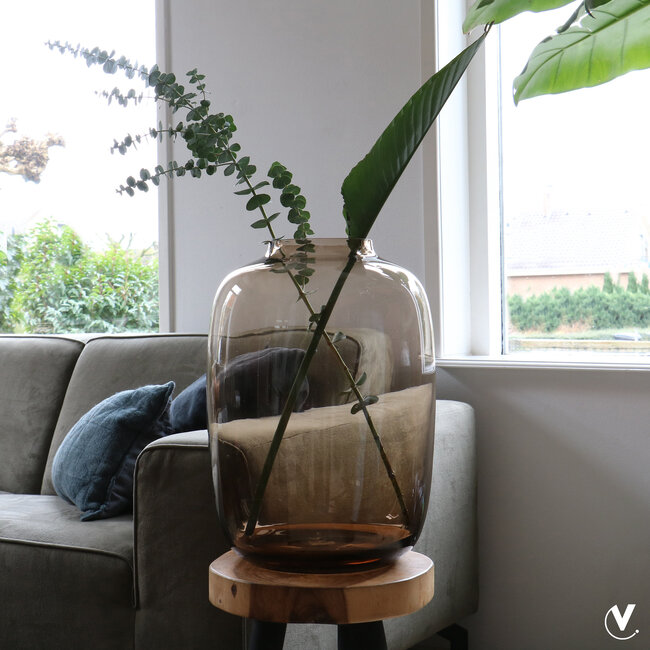 Taupe vaas Artic van rookglas - Vase the World