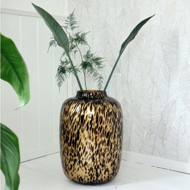 Gouden cheeta vaas - Vase the World -  Ø32,5 x H45 cm