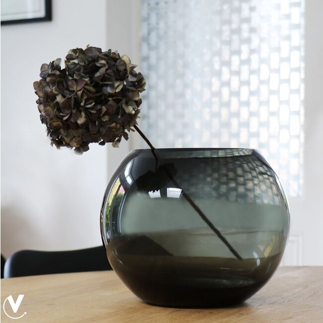 Ronde glazen vaas van grijs rookglas - Vase the World