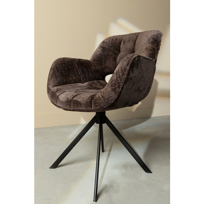 PTMD Link Dining chair dark brown fabric with metal leg