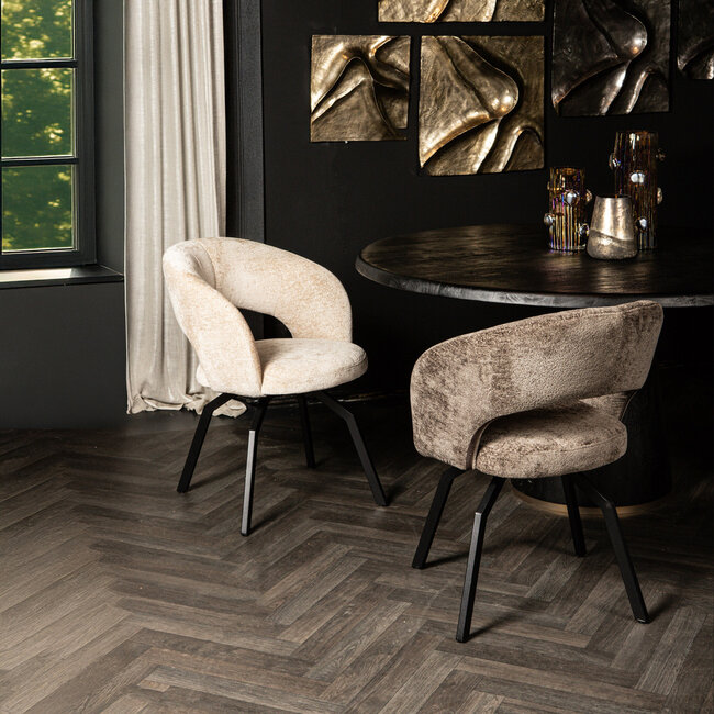 PTMD Draaibare eetkamerstoel Aranea - Taupe eetkamerstoel met armleuning - Eetkamerstoel taupe