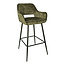 PTMD Barkruk met rugleuning - Fallon - Groene barkruk - Velvet barkruk - Zithoogte 75 cm