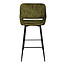 PTMD Barkruk met rugleuning - Fallon - Groene barkruk - Velvet barkruk - Zithoogte 75 cm