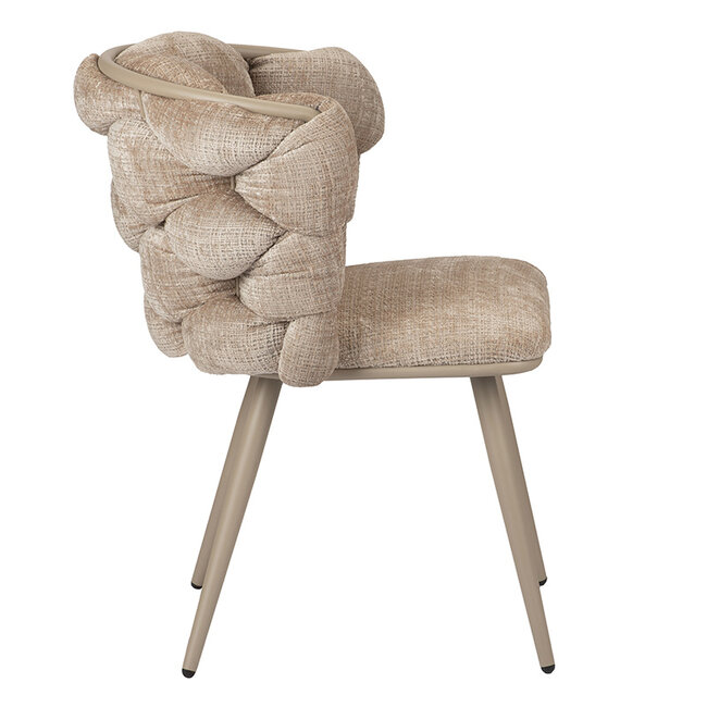 Pole to Pole Eetkamerstoel Ultra Beige ‘Rock Chair’ – Gevlochten rugleuning - Beige velvet - Pole to Pole