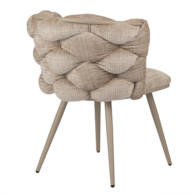 Pole to Pole Eetkamerstoel Cream ‘Rock Chair’ – Gevlochten rugleuning - Beige velvet - Pole to Pole