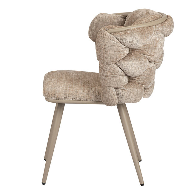 Pole to Pole Eetkamerstoel Cream ‘Rock Chair’ – Gevlochten rugleuning - Beige velvet - Pole to Pole