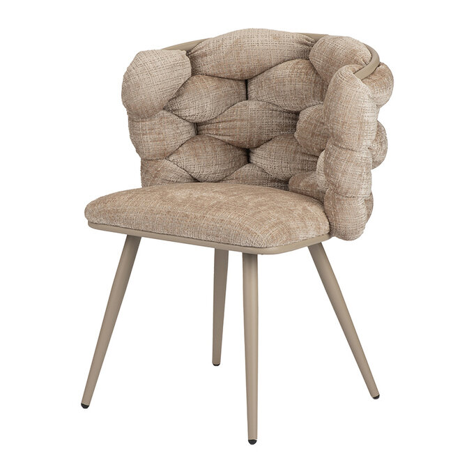 Pole to Pole Eetkamerstoel Cream ‘Rock Chair’ – Gevlochten rugleuning - Beige velvet - Pole to Pole