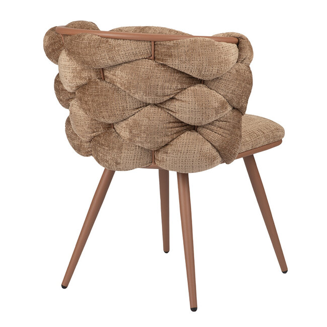 Pole to Pole Rock Chair Pole to Pole – Design eetkamerstoel zonder armleuning – Gevlochten rugleuning – Caramel stof met zwart metalen frame – Moderne comfortabele stoel