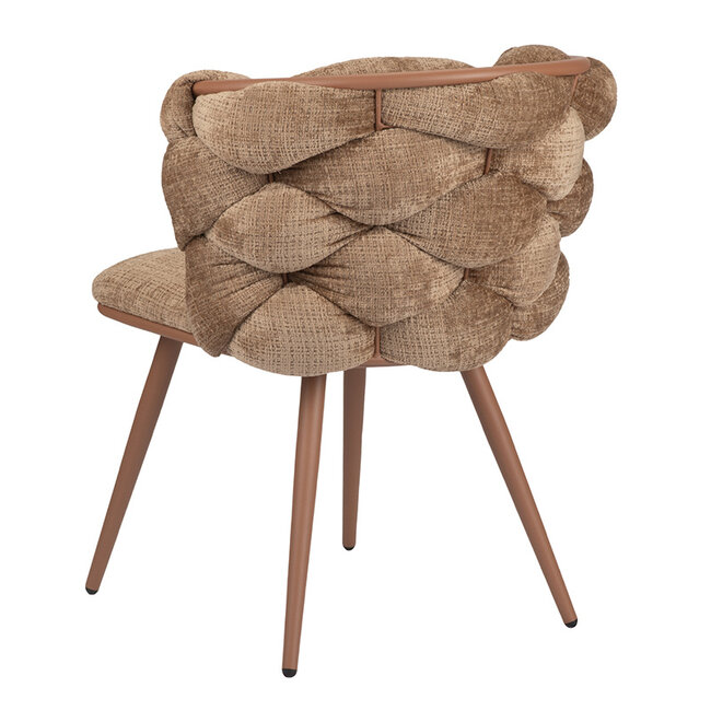 Pole to Pole Rock Chair Pole to Pole – Design eetkamerstoel zonder armleuning – Gevlochten rugleuning – Caramel stof met zwart metalen frame – Moderne comfortabele stoel