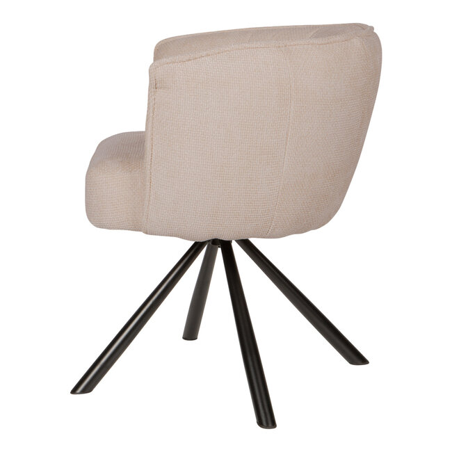 PTMD Beige eetkamerstoel Como – Draaibare eetkamerstoel met armleuning – Comfortabele designstoel met zwarte poten – Luxe beige stoel voor eetkamer of thuiswerkplek
