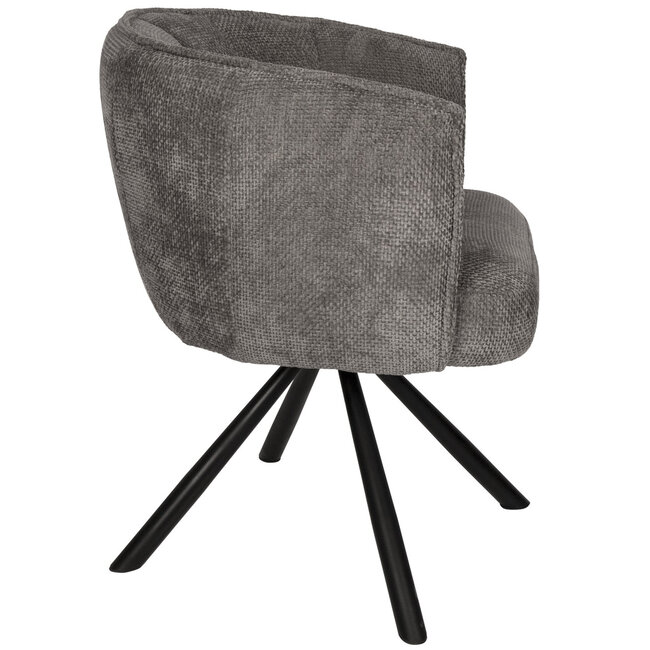 PTMD Grijze eetkamerstoel Como – Draaibare eetkamerstoel met armleuning – Comfortabele designstoel met zwarte poten – Luxe grijze stoel voor eetkamer of thuiswerkplek