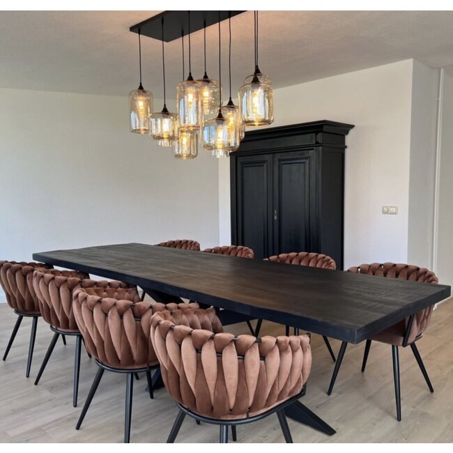 Homerebels Collection Eetkamerstoel Koper ‘Wave Chair’ – Gevlochten rugleuning – Velvet eetkamerstoel