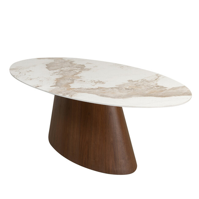 Pole to Pole Eettafel Ellipse – Ovale Keramiek Marmerlook Eettafel – Walnoot Onderstel – 220x110 cm – 8 Personen