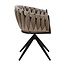 Homerebels Collection Eetkamerstoel Zand ‘Wave Chair’ – Gevlochten rugleuning – Velvet eetkamerstoel met 360 graden draaiend frame.