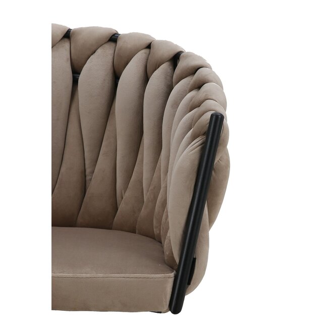 Homerebels Collection Eetkamerstoel Zand ‘Wave Chair’ – Gevlochten rugleuning – Velvet eetkamerstoel met 360 graden draaiend frame.