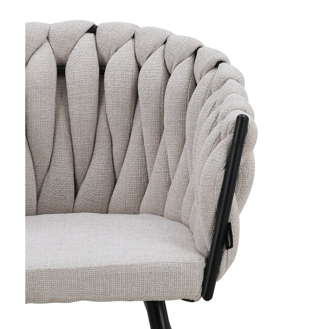 Homerebels Collection Gevlochten eetkamerstoel Beige Weave – beige eetkamerstoel van geweven stof met armleuning