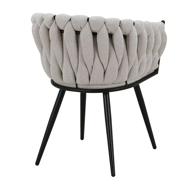 Homerebels Collection Eetkamerstoel Beige ‘Wave Chair’ – Gevlochten rugleuning – Stof – 60x54x78,5 cm