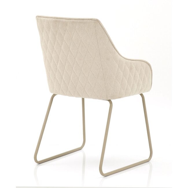 Homerebels Collection  Frisco Drive eetkamerstoel beige – luxe linnenlook stoel met armleuningen en doorgestikte kussens voor een modern of Scandinavisch interieur