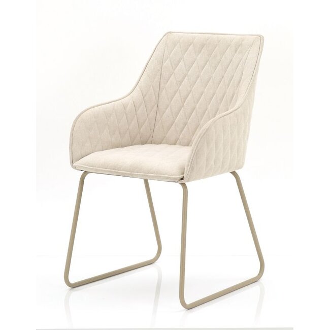Homerebels Collection  Frisco Drive eetkamerstoel beige – luxe linnenlook stoel met armleuningen en doorgestikte kussens voor een modern of Scandinavisch interieur