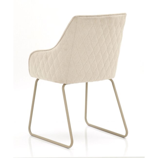 Homerebels Collection  Frisco Drive eetkamerstoel beige – luxe linnenlook stoel met armleuningen en doorgestikte kussens voor een modern of Scandinavisch interieur