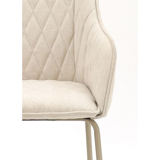 Homerebels Collection  Frisco Drive eetkamerstoel beige – luxe linnenlook stoel met armleuningen en doorgestikte kussens voor een modern of Scandinavisch interieur