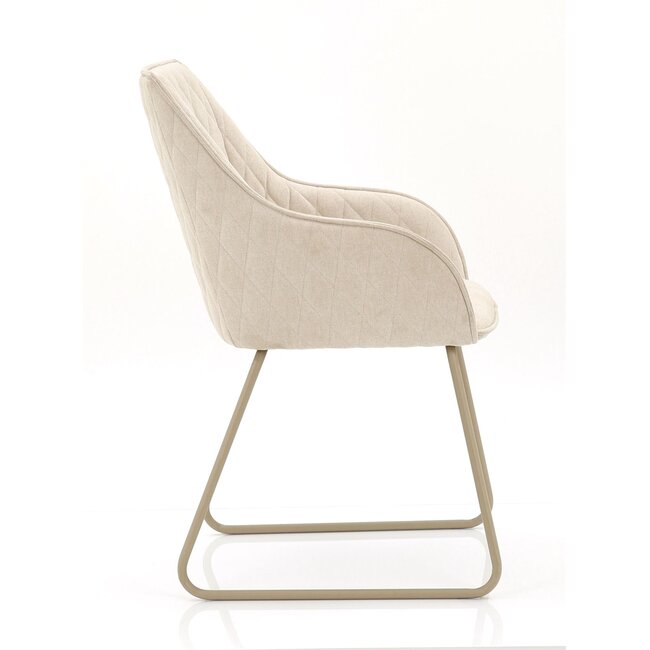 Homerebels Collection  Frisco Drive eetkamerstoel beige – luxe linnenlook stoel met armleuningen en doorgestikte kussens voor een modern of Scandinavisch interieur