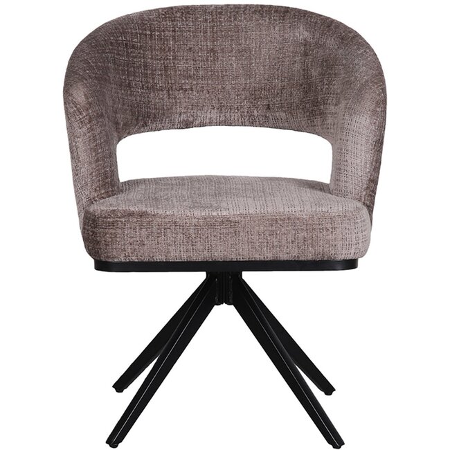 Pole to Pole Taupe eetkamerstoel met armleuning – Luxe stof, vaste poten, hotel-chique design