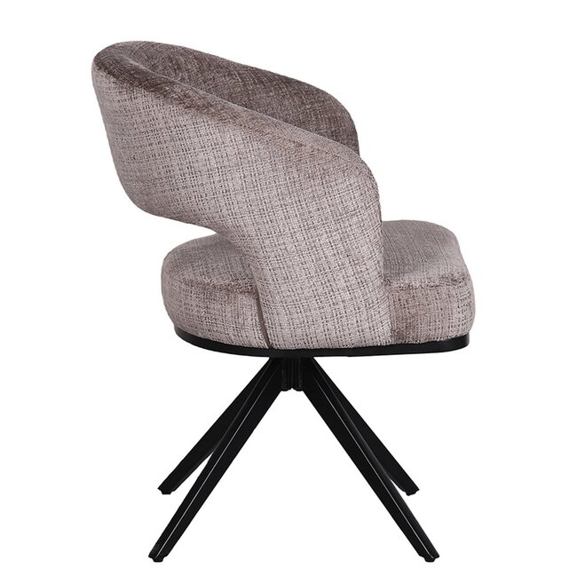 Pole to Pole Taupe eetkamerstoel met armleuning – Luxe stof, vaste poten, hotel-chique design