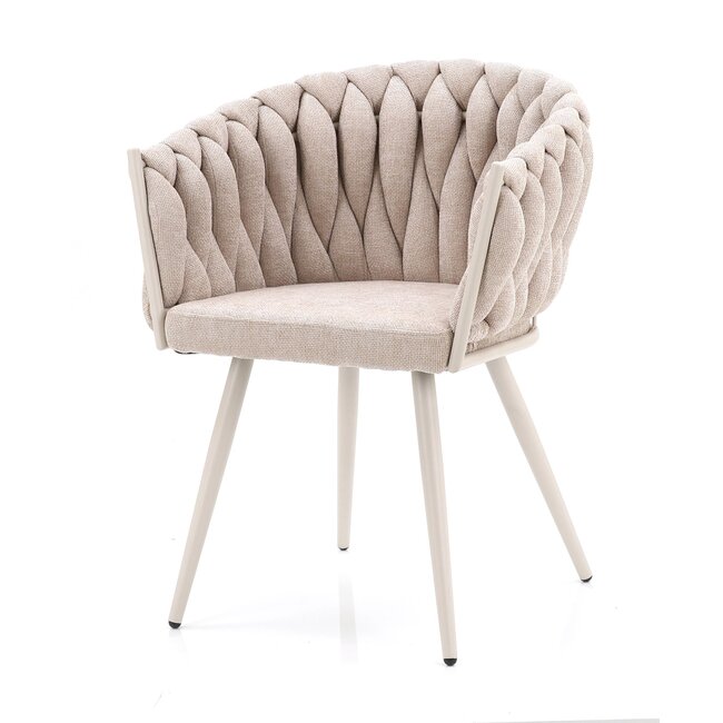 Homerebels Collection Beige eetkamerstoel met beige poten - gevlochten rugleuning - Wave Chair – beige eetkamerstoel met armleuning