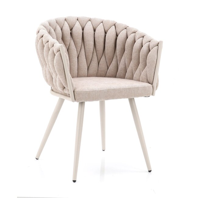 Homerebels Collection Beige eetkamerstoel met beige poten - gevlochten rugleuning - Wave Chair – beige eetkamerstoel met armleuning