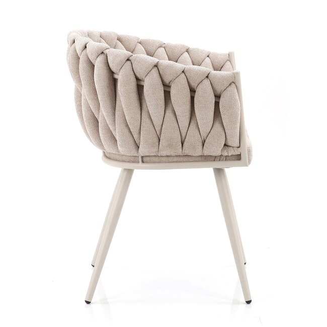 Homerebels Collection Beige eetkamerstoel met beige poten - gevlochten rugleuning - Wave Chair – beige eetkamerstoel met armleuning