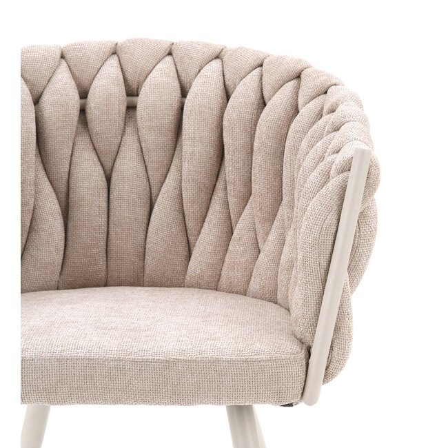 Homerebels Collection Beige eetkamerstoel met beige poten - gevlochten rugleuning - Wave Chair – beige eetkamerstoel met armleuning