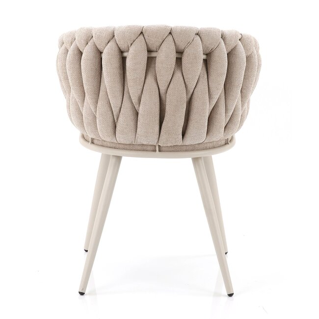 Homerebels Collection Beige eetkamerstoel met beige poten - gevlochten rugleuning - Wave Chair – beige eetkamerstoel met armleuning