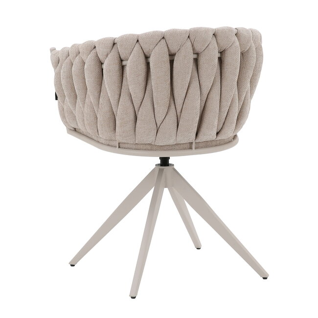 Homerebels Collection Eetkamerstoel ‘Wave Chair’ – Gevlochten rugleuning – Beige eetkamerstoel met beige frame - 360 graden draaiend.