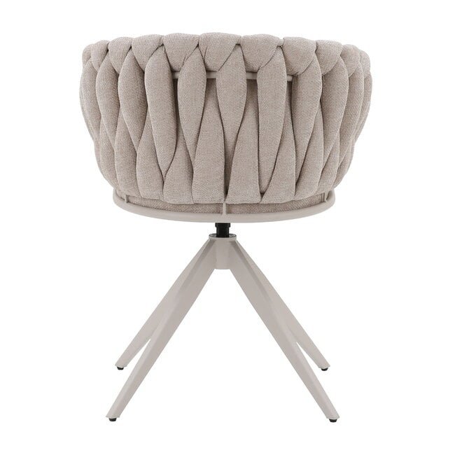 Homerebels Collection Eetkamerstoel ‘Wave Chair’ – Gevlochten rugleuning – Beige eetkamerstoel met beige frame - 360 graden draaiend.