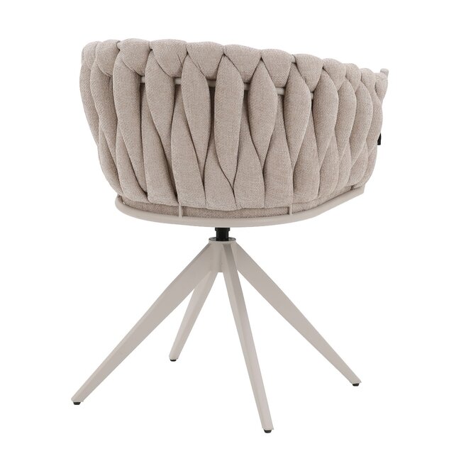 Homerebels Collection Eetkamerstoel ‘Wave Chair’ – Gevlochten rugleuning – Beige eetkamerstoel met beige frame - 360 graden draaiend.